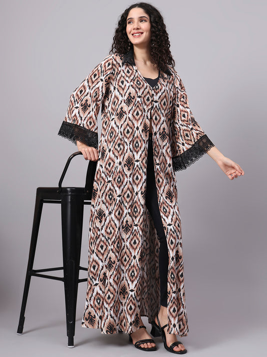 Brown Motif Print Shrug S5002