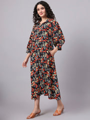 Crepe Black Color Midi Length Dress S3002