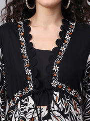 Black color Viscose Rayon Foil Print with Chikankari  Dress S3003