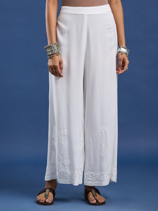 Rayon Chikankari White Color Plazzo