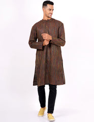 Brown Self Design Mens Khadi Kurta