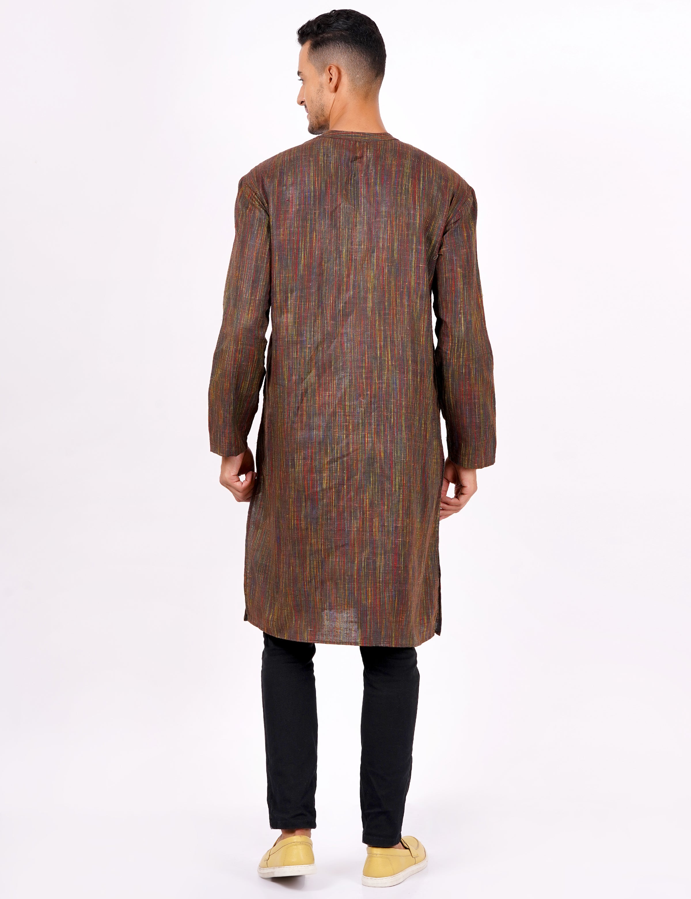 Brown Self Design Mens Khadi Kurta