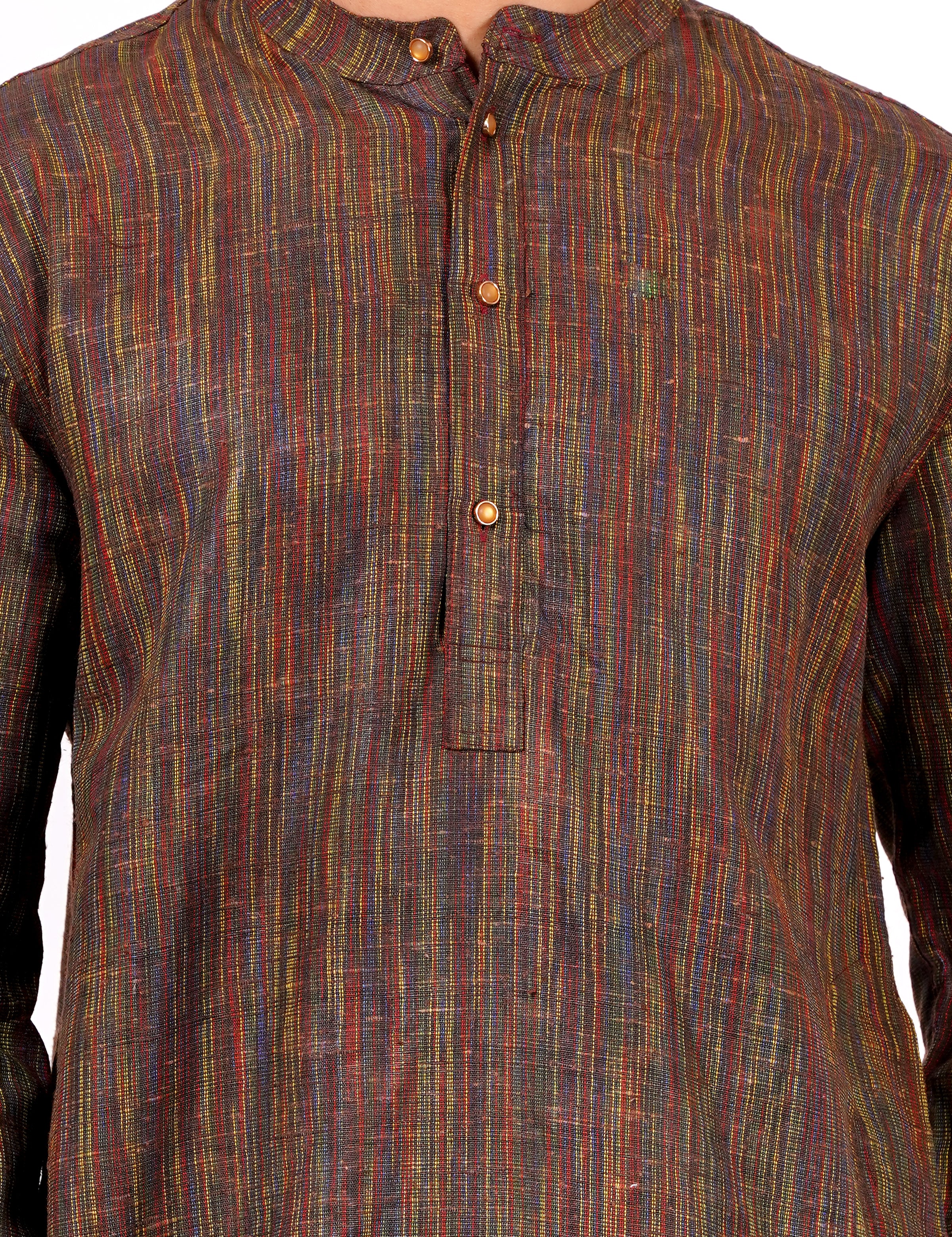 Brown Self Design Mens Khadi Kurta