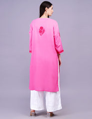 Cotton Dual Pink Shaded Chikankari Kurti