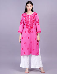 Cotton Dual Pink Shaded Chikankari Kurti