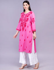 Cotton Dual Pink Shaded Chikankari Kurti