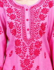 Cotton Dual Pink Shaded Chikankari Kurti