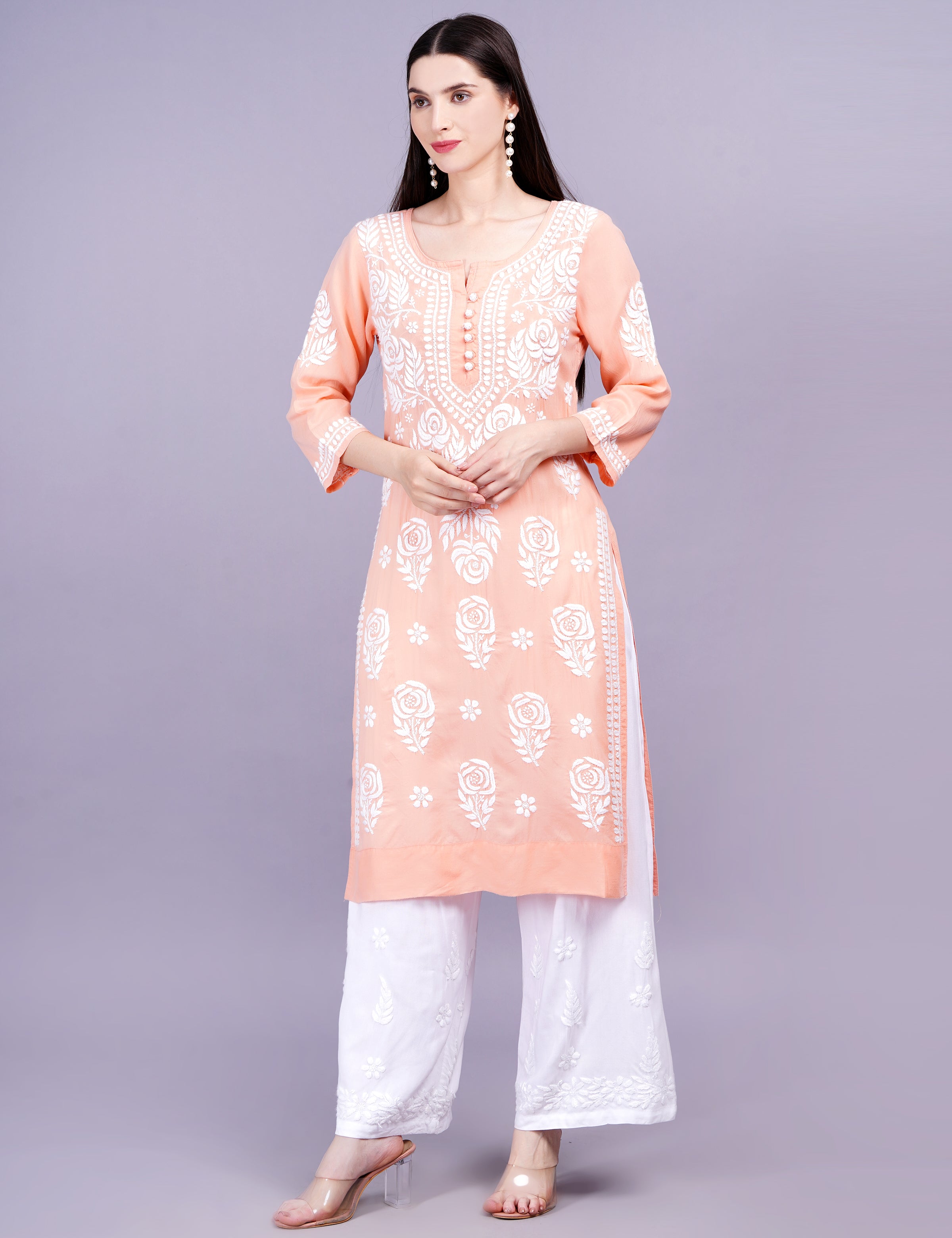 Light Orange Modal Chikankari Kurti