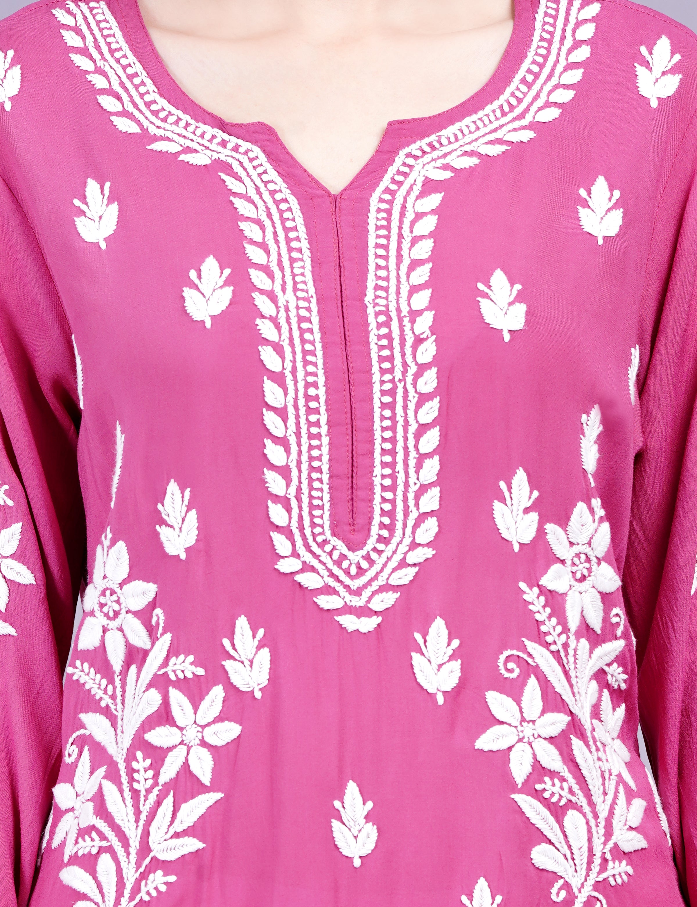 Modal Cotton Wine Chikankari Ghas Pati Kurti