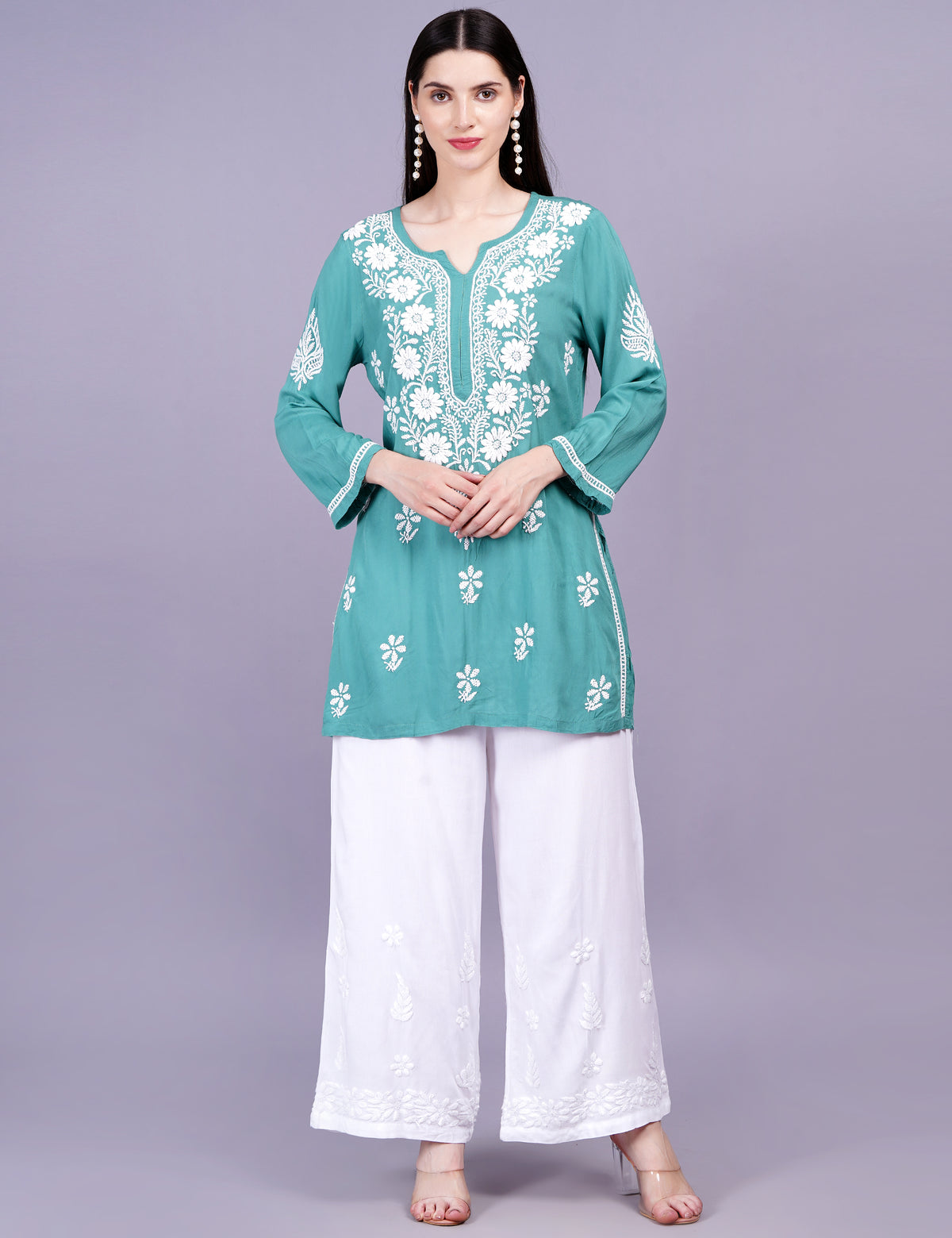 Modal Cotton Green Chikankari Kurti