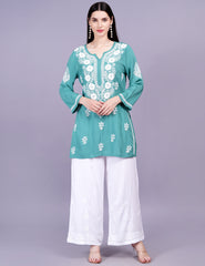 Modal Cotton Green Chikankari Kurti