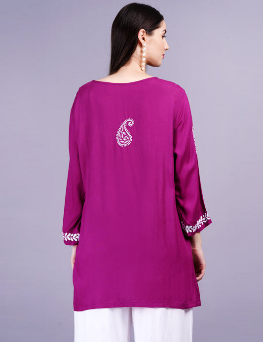 Modal Onion Color Chikankari Kurti - Sufiza Lifestyle