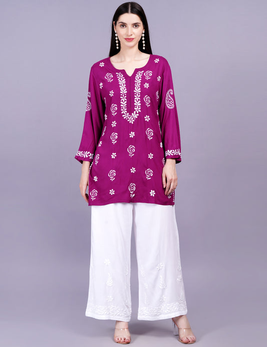 Modal Onion Color Chikankari Kurti - Sufiza Lifestyle