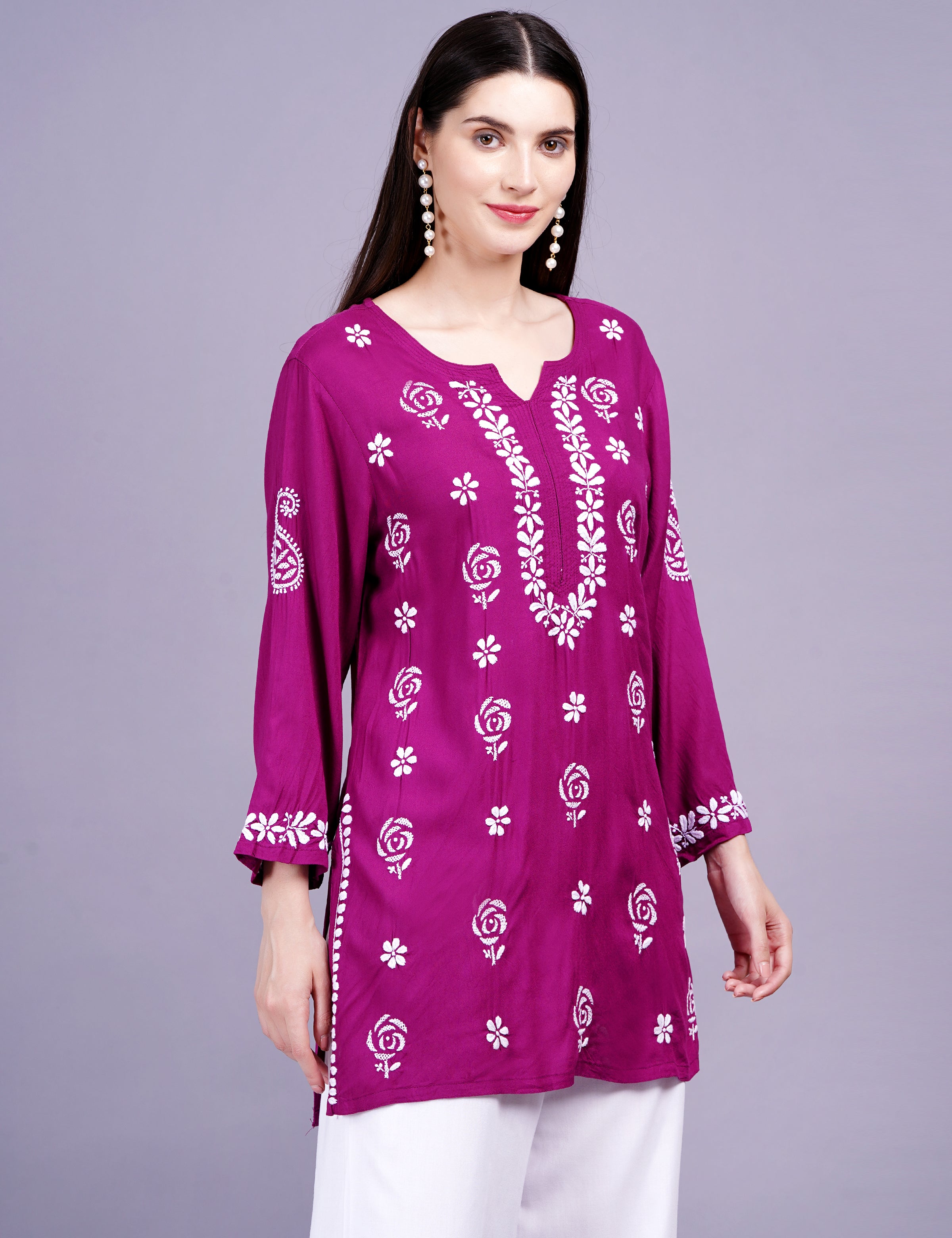 Modal Onion Color Chikankari Kurti