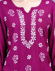 Modal Onion Color Chikankari Kurti - Sufiza Lifestyle