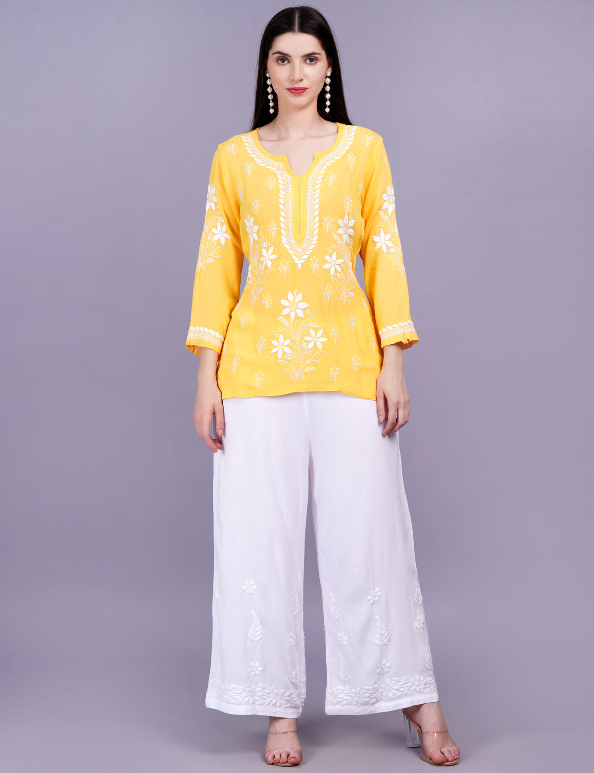 Modal Yellow Color Chikankari Kurti