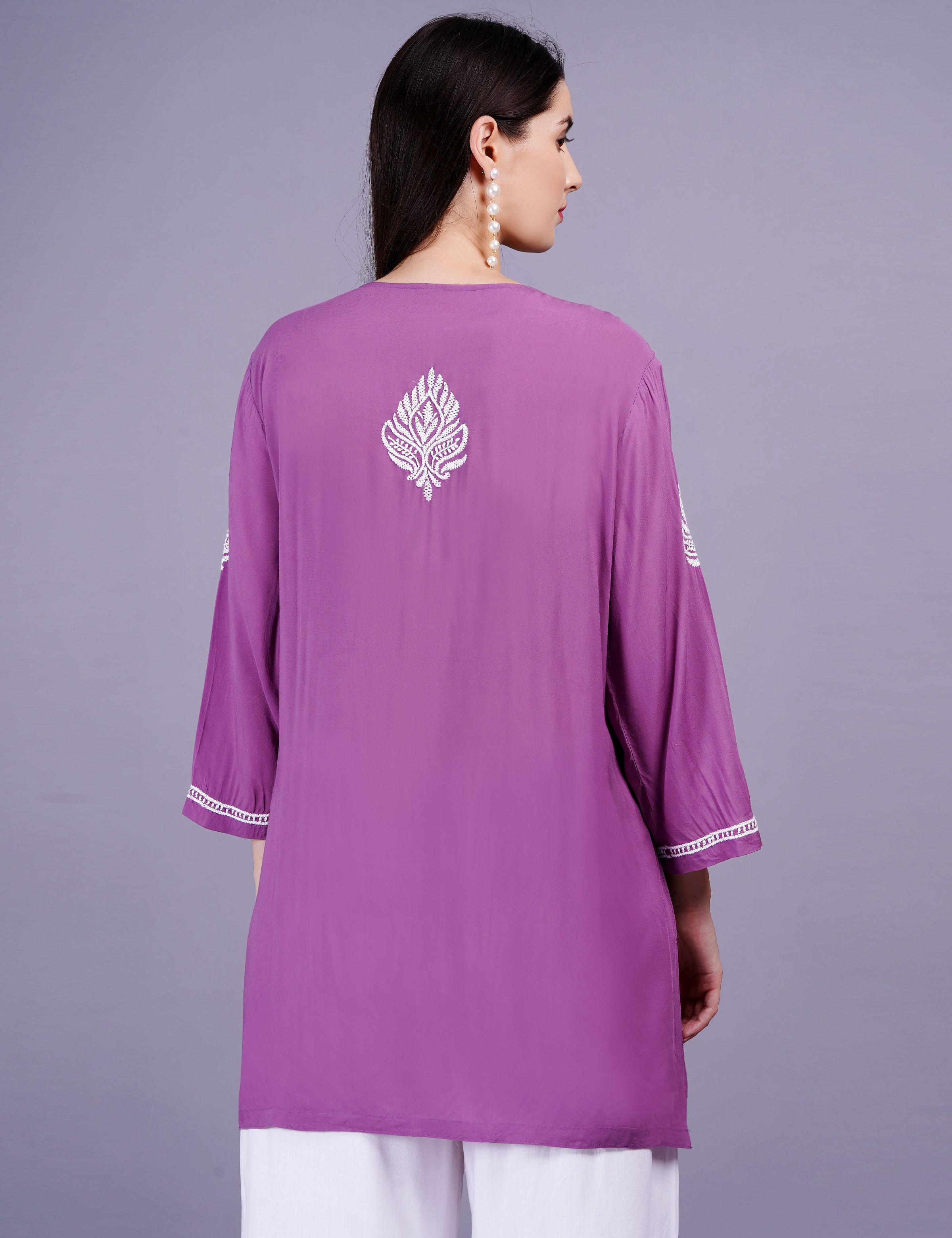 Modal Wine Color Chikankari Kurti - Sufiza Lifestyle