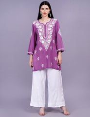 Modal Wine Color Chikankari Kurti - Sufiza Lifestyle