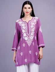 Modal Wine Color Chikankari Kurti - Sufiza Lifestyle