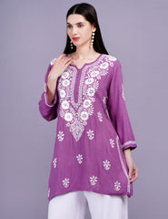 Modal Wine Color Chikankari Kurti - Sufiza Lifestyle