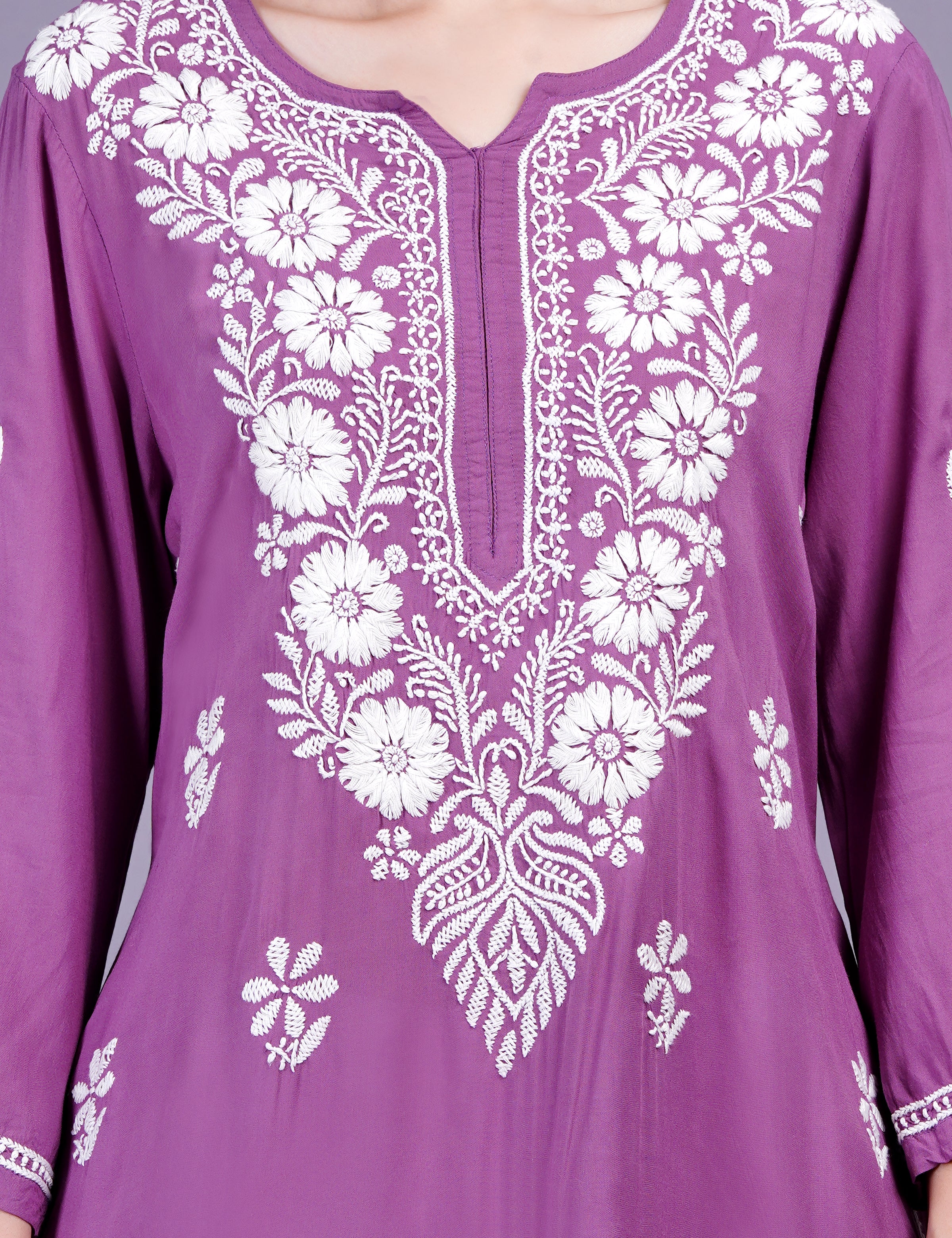 Modal Wine Color Chikankari Kurti - Sufiza Lifestyle