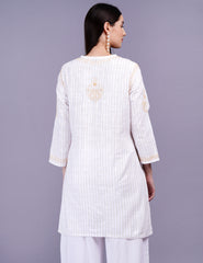 Cream Color Khadi Chikankari Kurti