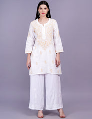 Cream Color Khadi Chikankari Kurti