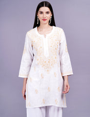 Cream Color Khadi Chikankari Kurti