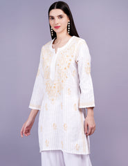 Cream Color Khadi Chikankari Kurti