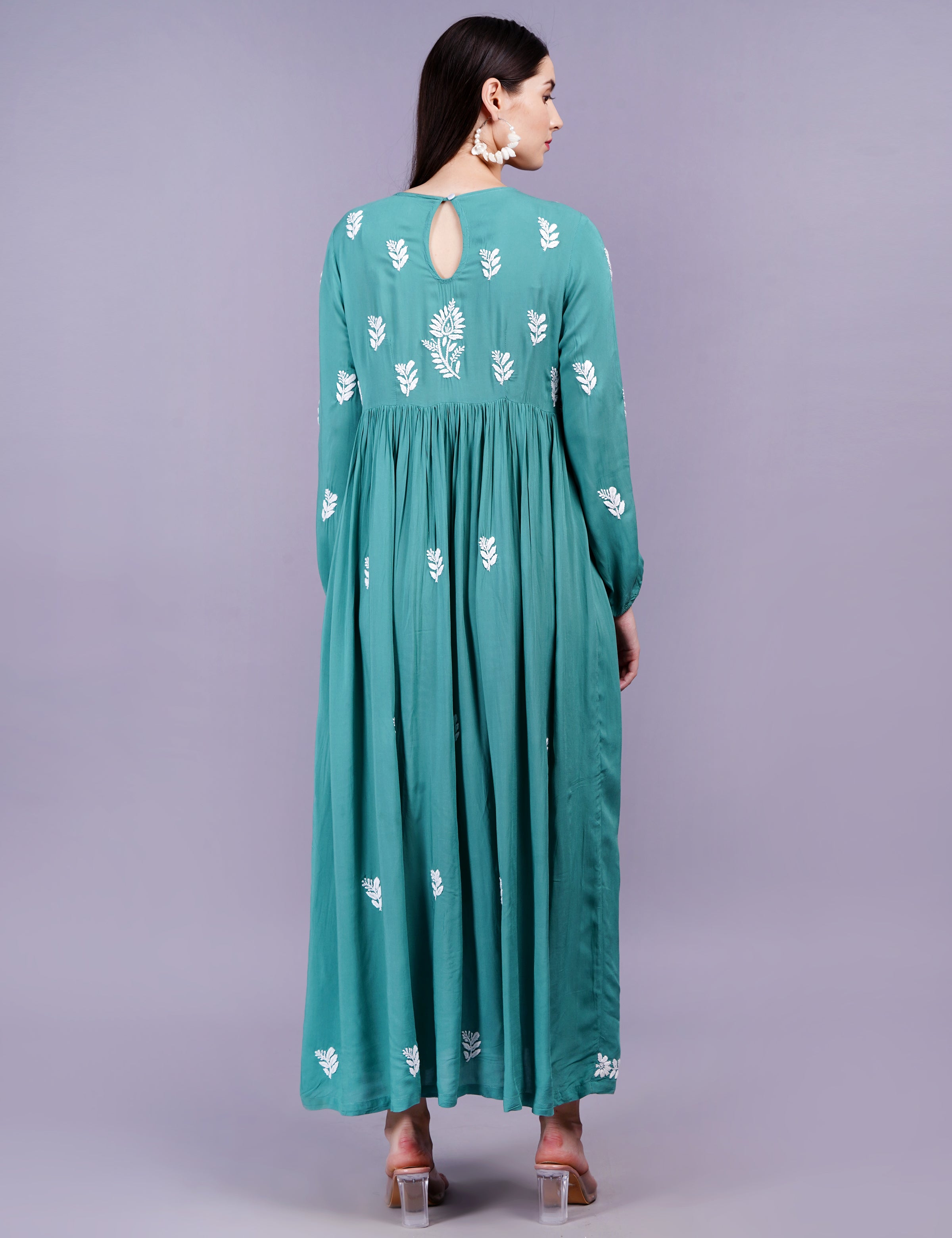 Modal Cotton Green Dress Chikankari Work