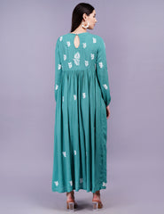 Modal Cotton Green Dress Chikankari Work