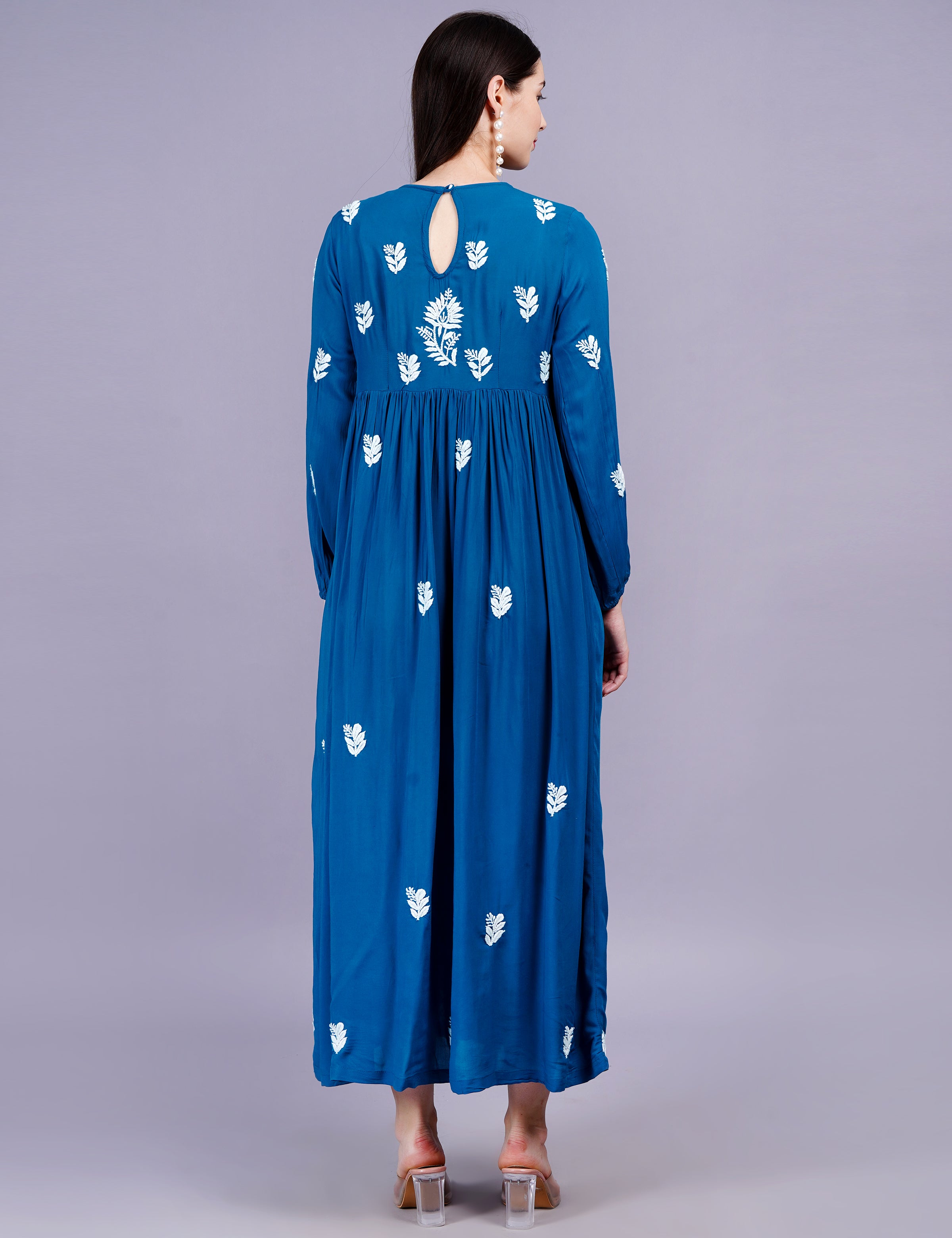 Modal Coton Blue Dress Chikankari Work