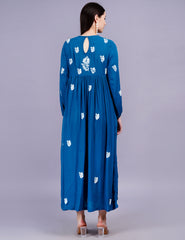 Modal Coton Blue Dress Chikankari Work