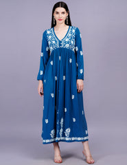 Modal Coton Blue Dress Chikankari Work