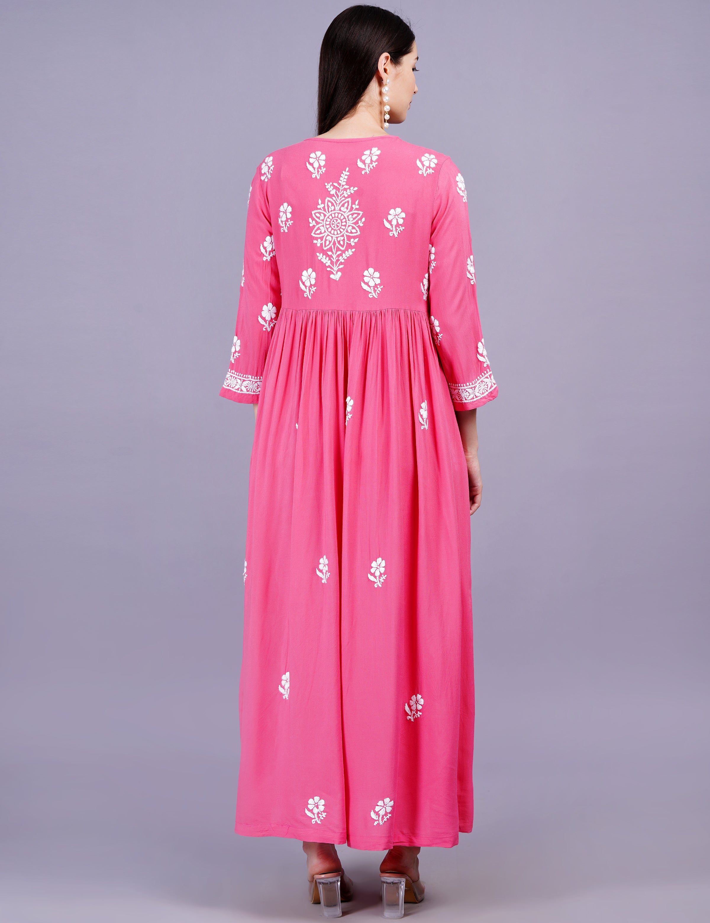 Rayon Cotton Pink Color Dress Chikankari Work