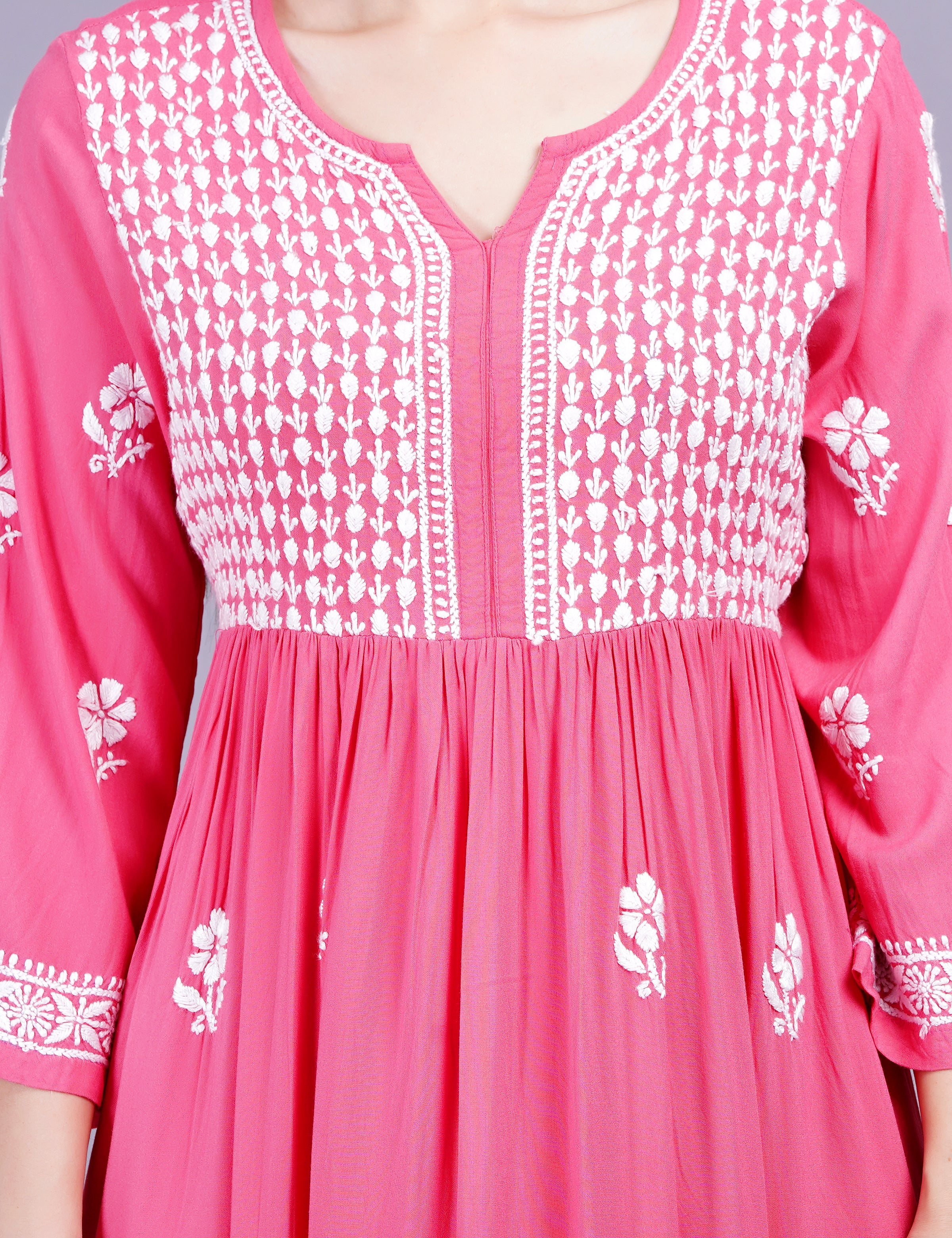 Rayon Cotton Pink Color Dress Chikankari Work