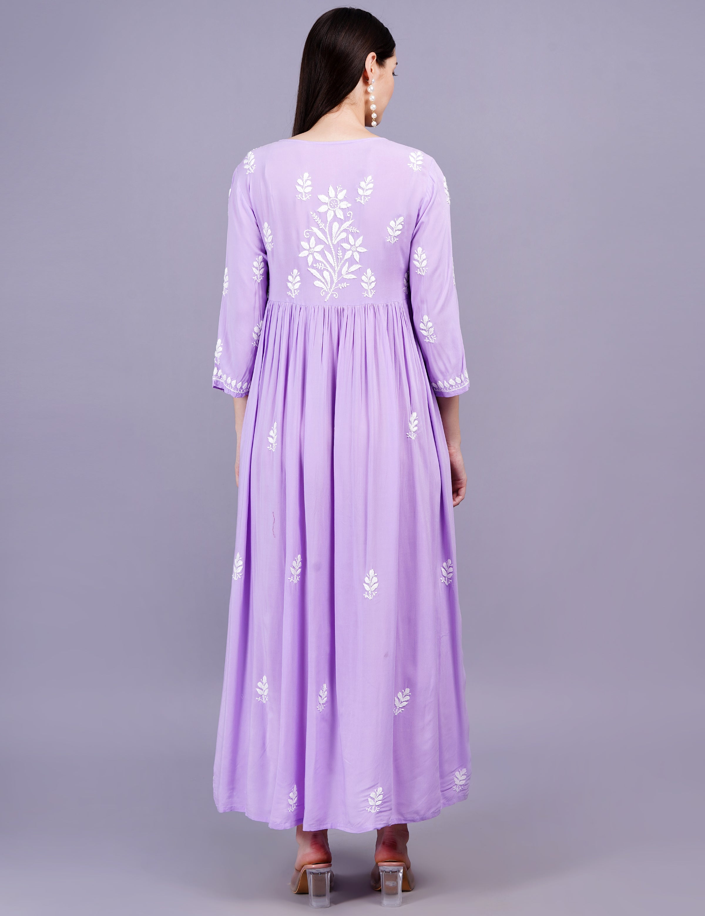 Modal Cotton Purple Chikankari Dress