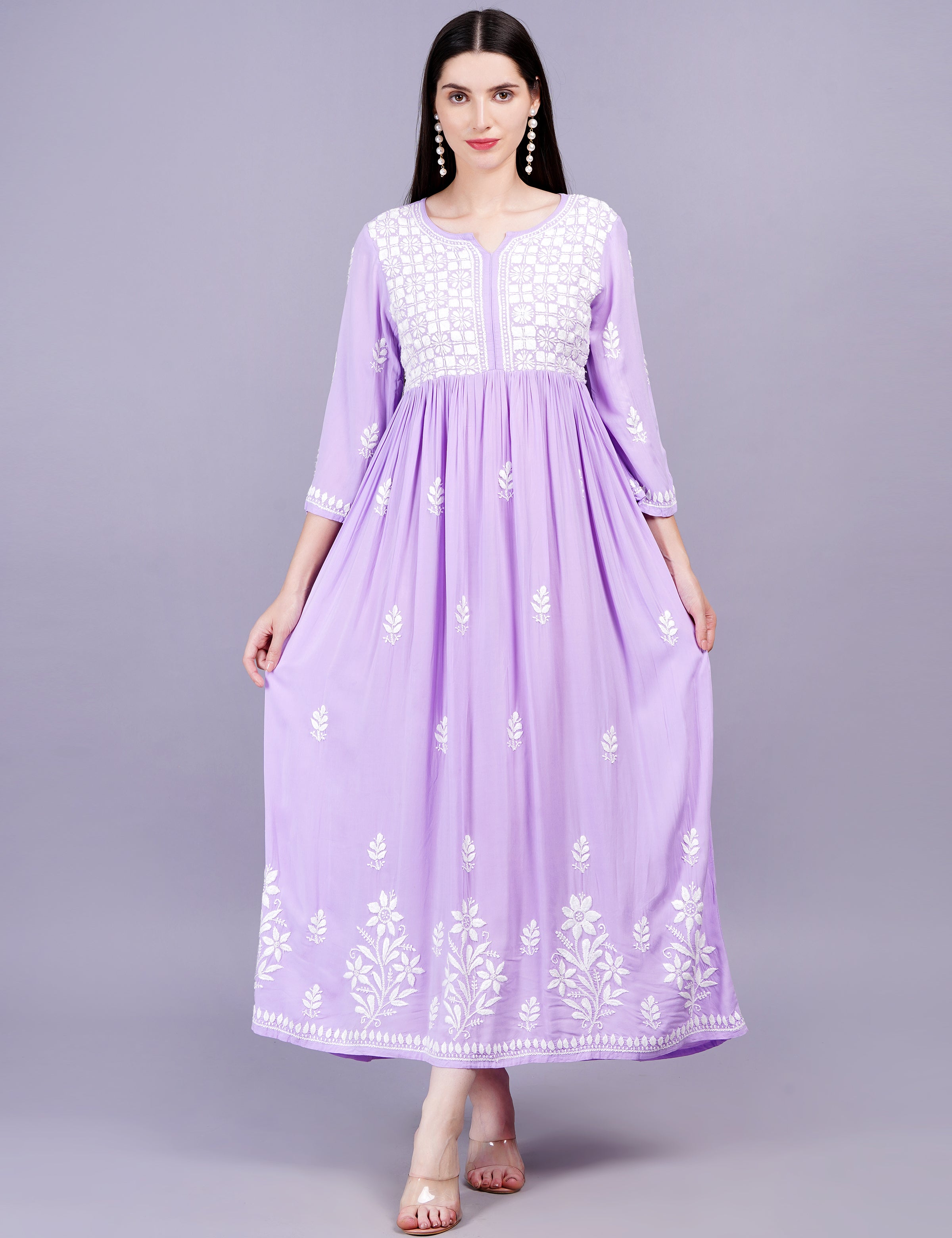 Modal Cotton Purple Chikankari Dress