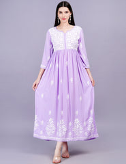 Modal Cotton Purple Chikankari Dress