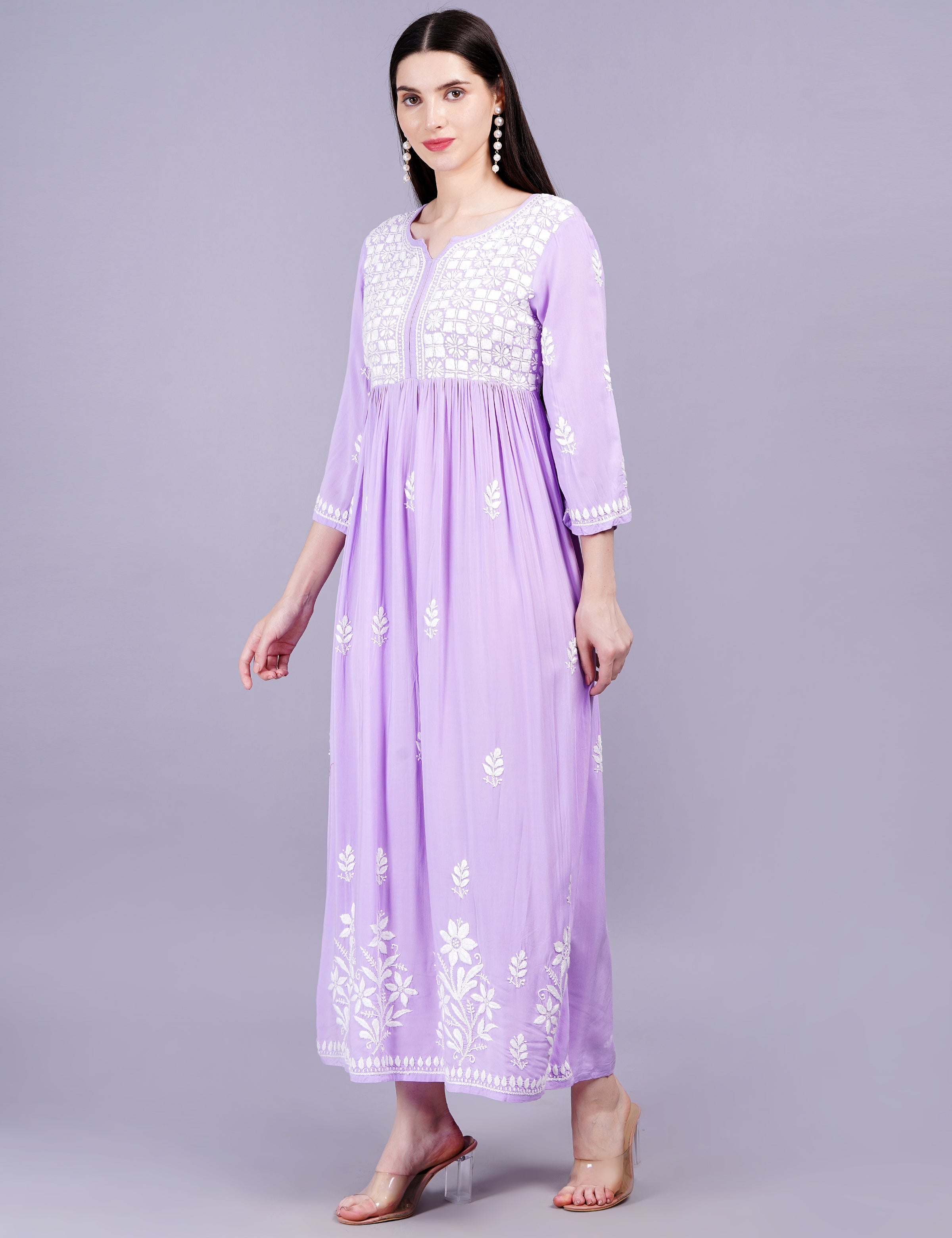 Modal Cotton Purple Chikankari Dress