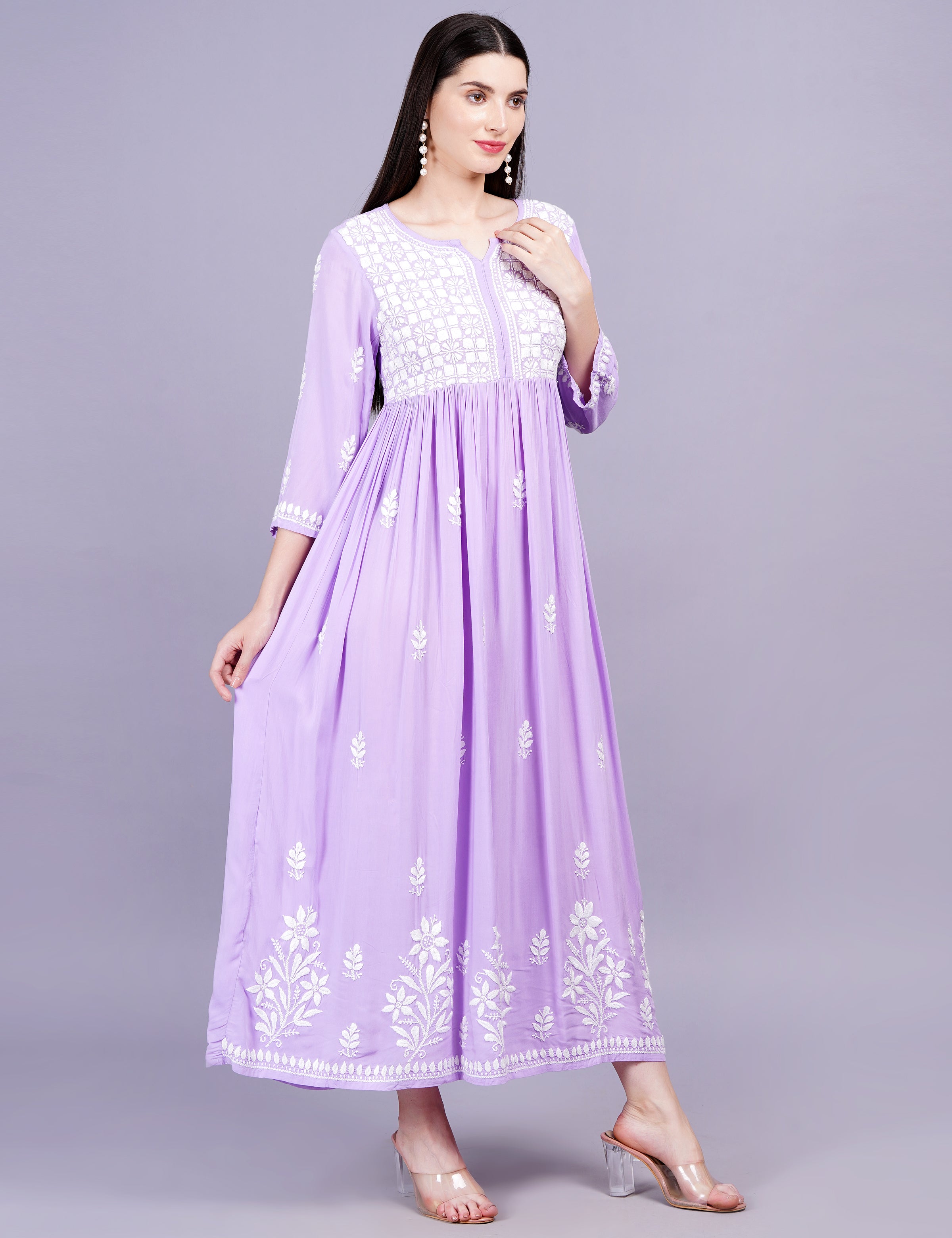 Modal Cotton Purple Chikankari Dress