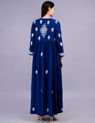 Rayon Cotton Navy Blue Color Dress Chikankari Work