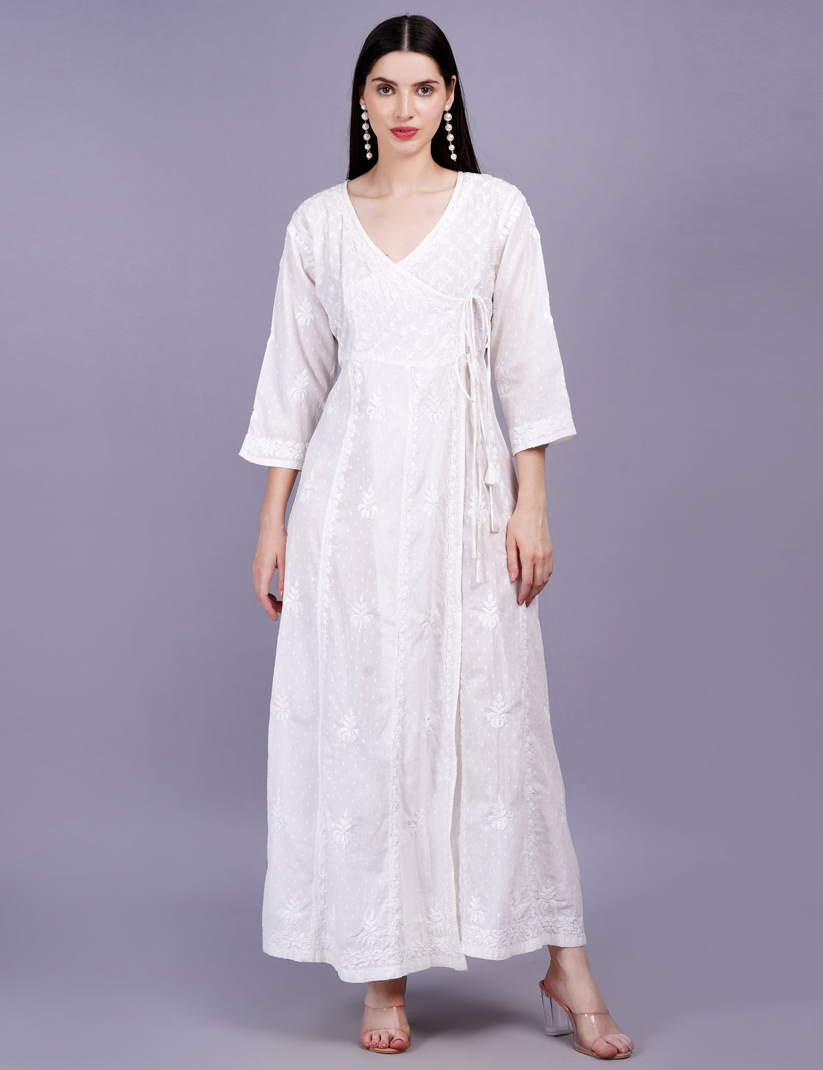 cotton chikankari dress Pink Ethereal Elegance Cotton Chikankari Kurta and Pant Set Stitched Ready To Wear-Size 42