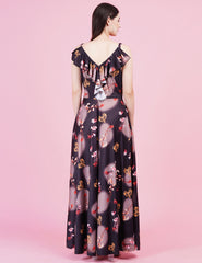 Lycra Black Color Digital Print Gown