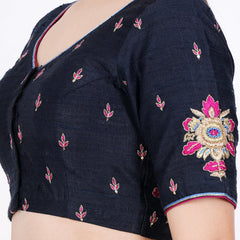 Raw Silk Hand Embroided  Black Color Blouse - Sufiza Lifestyle