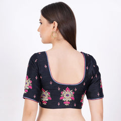 Raw Silk Hand Embroided  Black Color Blouse - Sufiza Lifestyle