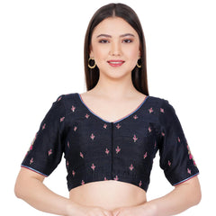 Raw Silk Hand Embroided  Black Color Blouse - Sufiza Lifestyle