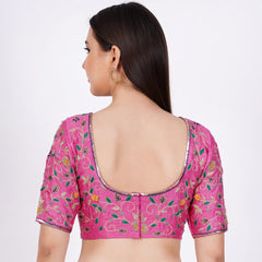 Raw SIlk Hand Embroided Pink Color Blouse - Sufiza Lifestyle