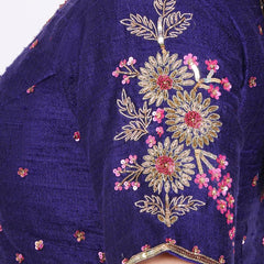 Raw SIlk Hand Embroided Navy Blue Color Blouse