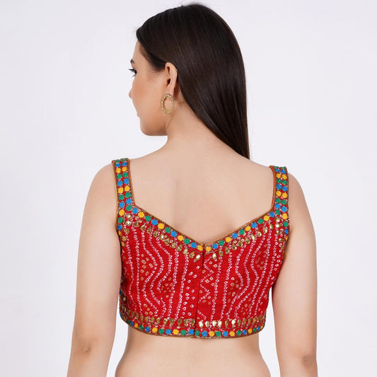 Cotton Bandhani Printed Red Color Hand Embroid Blouse - Sufiza Lifestyle